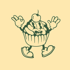 Vintage character design of a cupcake
