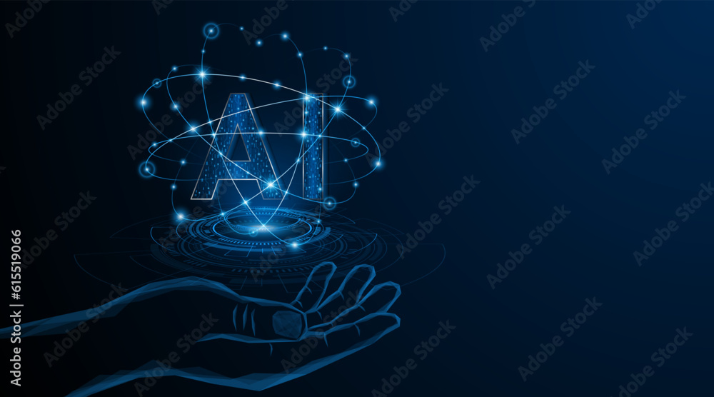 Aufkleber abstract hand holding ai or artificial intelligence symbol. modern futuristic ai technology circuit 