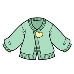 Knitted cardigan with heart button color variation for coloring on a white background