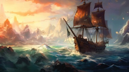 Game art piece that depicts a pivotal moment in the middle of an epic journey