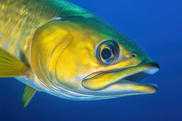 Mahi-Mahi Tropical Fish Swimming in a Tropical Aqua-Marine Blue Sea
