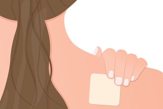woman with contraceptive patch on her back - vector illustration