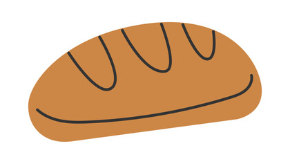 Delicious loaf of bread. Homemade bakery. Flat cartoon style vector illustration isolated on white background.