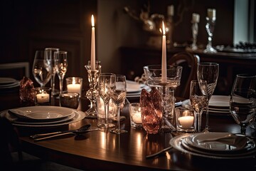 romantic dinner set, ai generative
