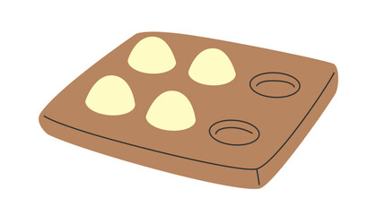 Egg on paper panel. Flat cartoon style vector illustration isolated on white background.