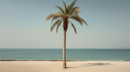 Fototapeta premium Shade of a palm tree on the beach. IA generative.