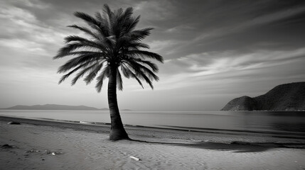  Shade of a palm tree on the beach. IA generative.