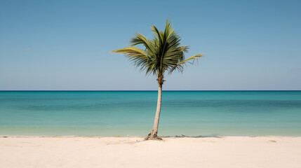 Fototapeta na wymiar Shade of a palm tree on the beach. IA generative.