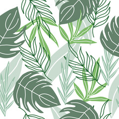 Obraz na płótnie Canvas tropical background with palm leaves jungle pattern floral seamless summer vector illustration