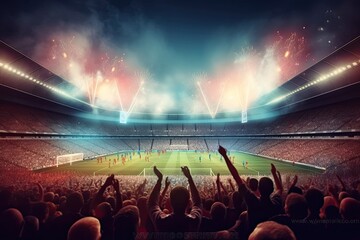 Football soccer stadium with football fans, ai generative