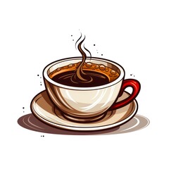 Cartoon illustration of a cup of black coffee on white background. Generative AI.