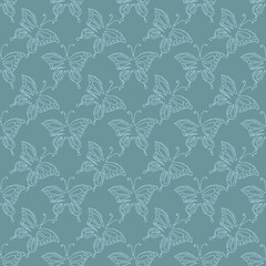 Seamless butterfly pattern. Drawn butterfly background