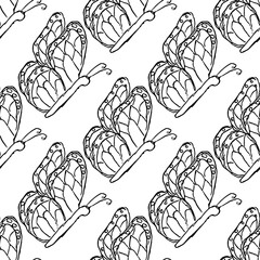 Seamless butterfly pattern. Drawn butterfly background