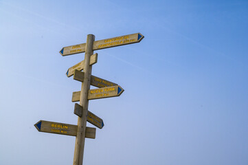 Signpost on top of the Alto del Perdon, Spain