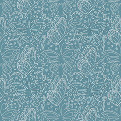 Seamless butterfly pattern. Drawn butterfly background