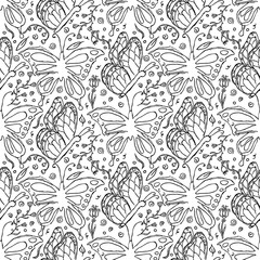 Seamless butterfly pattern. Drawn butterfly background
