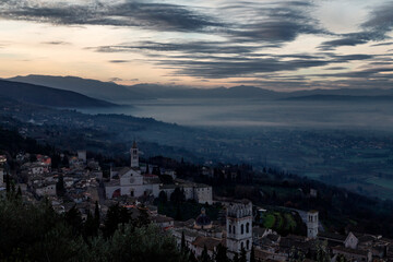 Fototapeta premium sunrise on assisi, assisi, perugia, umbria, italy, southern europe, europe