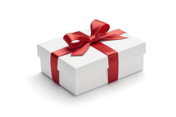 Obraz premium White gift box with red ribbon on white background Generative AI