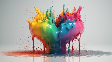 Liquid rainbow splashes with a minimalist background. Generative Ai.