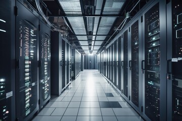 critical data center, with multiple backup systems and redundant connections, ensuring uptime in the event of a failure, created with generative ai