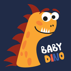Cute dino children doodle print, vector illustration. Good for T-shirt print, poster, card.
