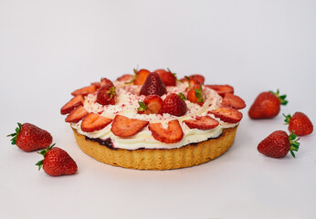 background of colorful cakes with fruit- close up of cakes