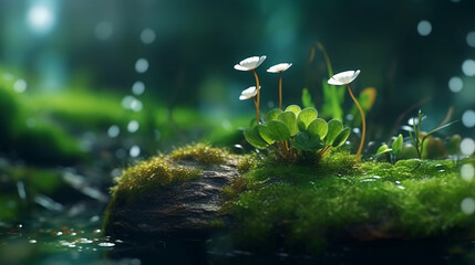 Naklejka premium green moss in the water HD 8K wallpaper Stock Photographic Image