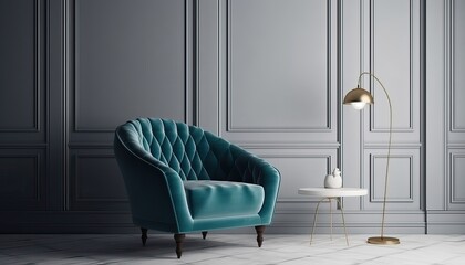 Luxury blue armchair in modern classic style interior.3d rendering