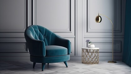 Luxury blue armchair in modern classic style interior.3d rendering