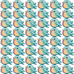 A pattern of small birds on a white background can be used to create prints on children's bedding, paper for packaging goods and services.