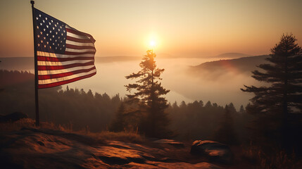 Waving american flag in the sky.Created with Generative AI technology.