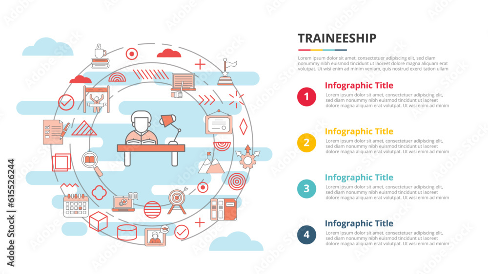 Poster traineeship concept for infographic template banner with four point list information