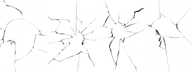 Texture of cracks of broken glass on a white background.