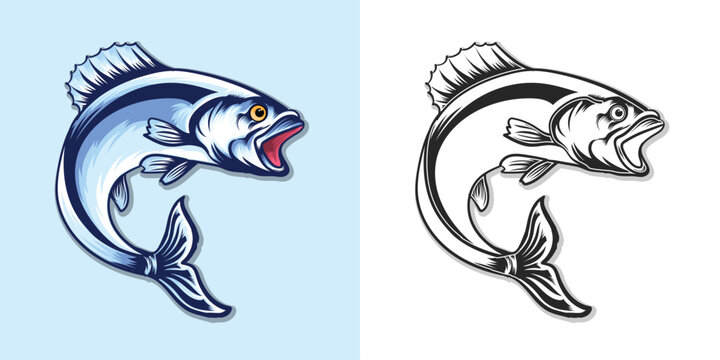 Salmon colorfull jumping fish vector design illustration set.