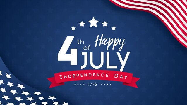 4K Happy 4th of July, Independence day with USA flag on navy blue star pattern background animation	