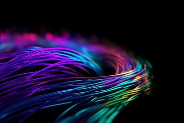 an illustrated background of cyber optic cables, neon colors. black background, AI Generative