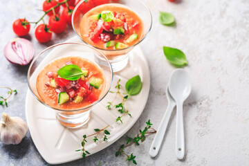Tomato gazpacho soup with fresh cucumbers