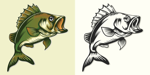 Big bass fish vector design set illustration.