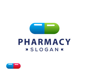 Medicine pill capsule logo design. Pharmacy logo design. Pill icon