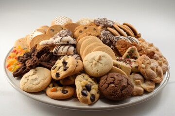 cookie plate filled with assorted cookies and biscotti for a holiday or special occasion, created with generative ai