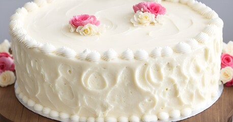 Obraz na płótnie Canvas white chocolate cake with pink rose petals