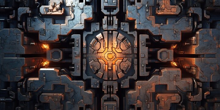 Generative AI illustration of abstract robotic detail structure background design. Metallic effects with rust, grunge, scratched, dusty, rough