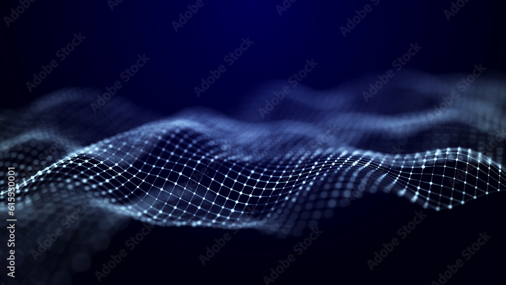 Poster hexagonal digital communication structure. connection of dots and lines on a dark background. 3d ren