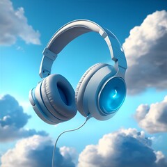 headphones on blue sky background