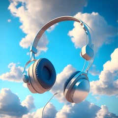 headphones on blue sky background