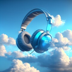 headphones on blue sky background