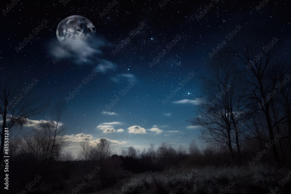 Wall mural a starry night sky, with the moon and stars shining in the background, created with generative ai