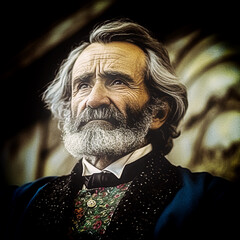 Giuseppe Verdi portrait, famous Italian operas composer with sympathy for Italian Risorgimento, 19th century - obrazy, fototapety, plakaty
