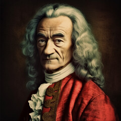 Portrait of M. de Voltaire ( François-Marie Arouet) versatile and prolific writer of the Enlightenment,advocate of freedom of speech and religion - obrazy, fototapety, plakaty