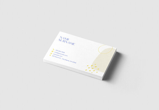 Mockup of stack of horizontal customizable EU business cards 85 x 55mm against customizable background